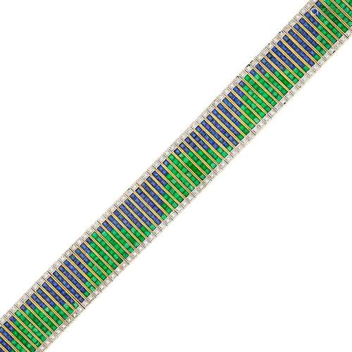 Two-Color Gold, Emerald, Sapphire and Diamond Bracelet