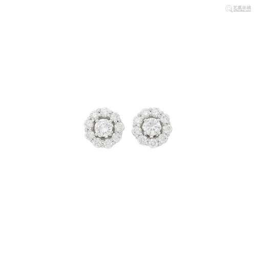 Pair of Platinum and Diamond Stud Earrings with Diamond Jack...