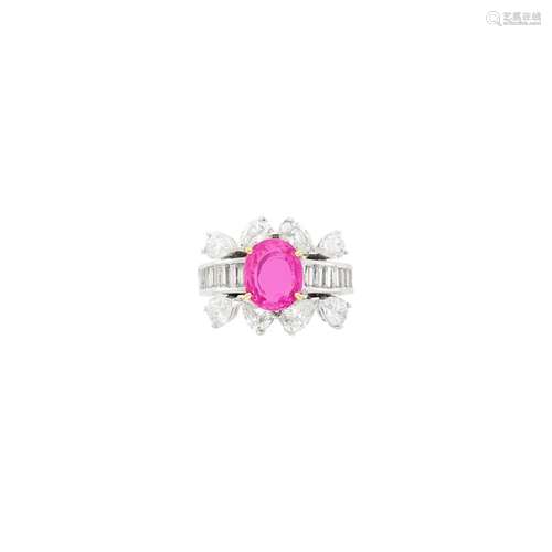 Two-Color Gold, Pink Sapphire and Diamond Ring