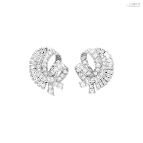 Pair of Platinum and Diamond Earrings