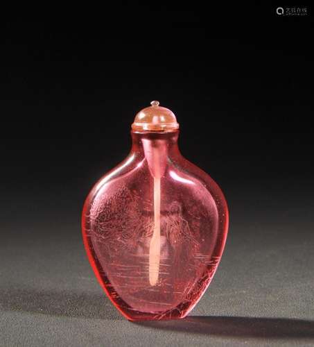 A Chinese Carved Peking Glass Snuff Bottle