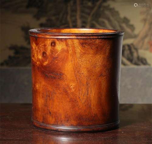 A Chinese Carved Hardwood Brush Pot