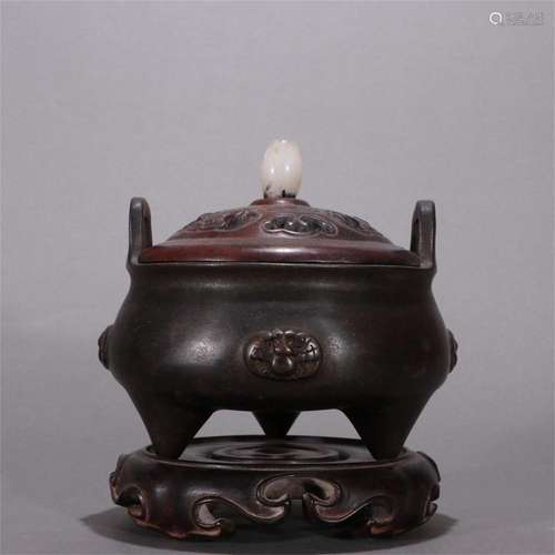 A Chinese Bronze Incense Burner with Stand