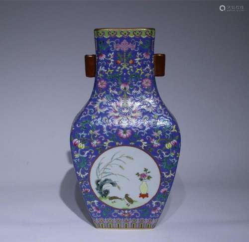 A Chinese Purple Ground Famille-Rose Porcelain Vase