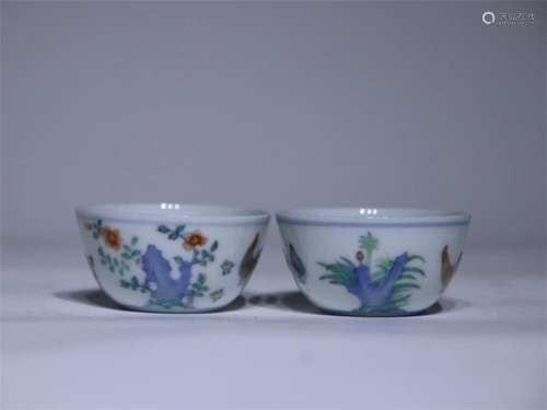 A Pair of Chinese Dou-Cai Glazed Porcelain Cups