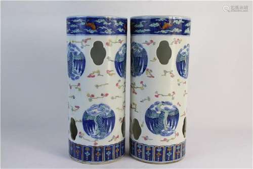 A Pair of Chinese Dou-Cai Glazed Porcelain Hat Stands