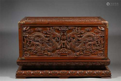 A Chinese Carved Hardwood Box with Lid