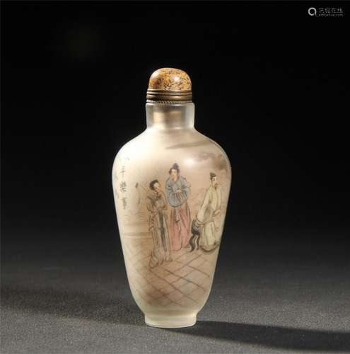 A Chinese Carved Peking Glass Snuff Bottle with Painting Ins...