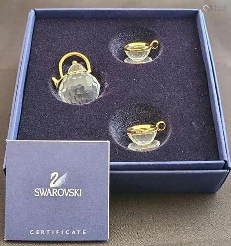 Swarovski Crystal 9460 Tea Pot & Saucers Set