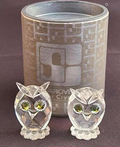 Swarovski Crystal 7654 Owls with Green Eyes