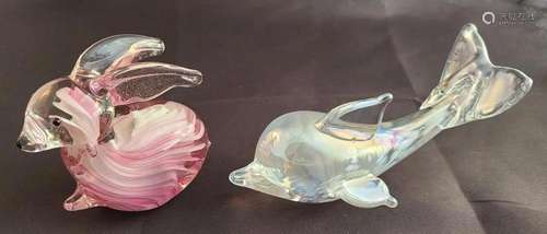 Bunny and Dolphin Glass Paperweights