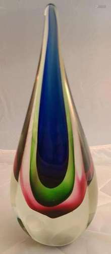 Murano Sommerso Teardrop Sculpture w/ Small Stand