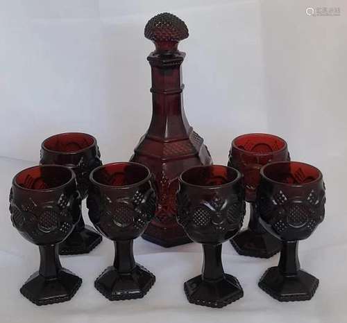 Vintage Deep Red Avon Decanter & Glasses