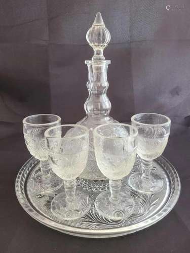 Vintage Sandwich Glass Decanter Set & Server