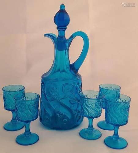 Dugan Glass Rare S Repeat Blue Glass Decanter Set