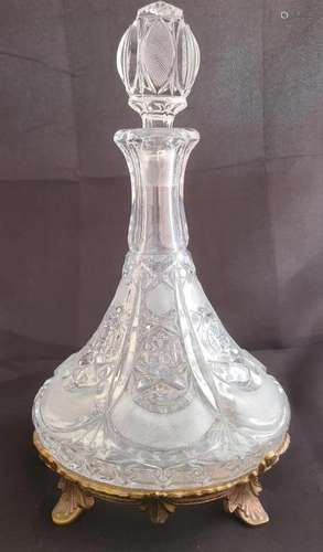 Vintage Crystal Ship Decanter with Stand