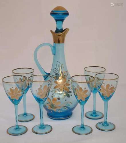 Vintage Romania Blue Aqua Decanter Set