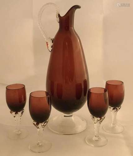 Purple Glass Decanter Set with Tulip Stems