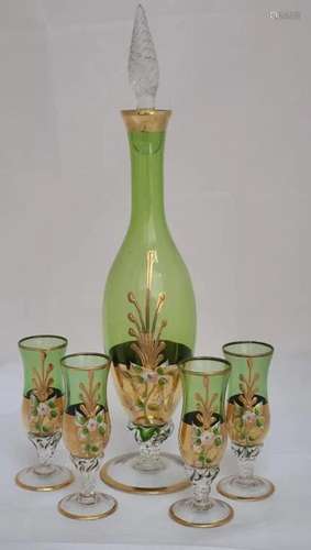 Bohemian Italian Art Glass Green w 24k Gold Set