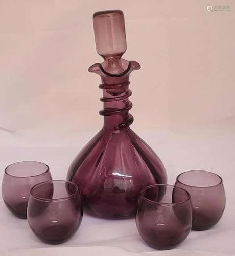 Hand Blown Purple Glass Decanter Set