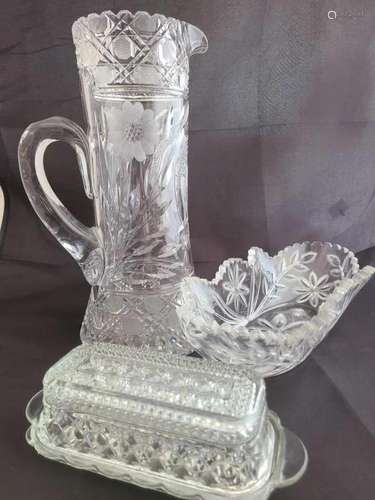 3 American Brilliant Period Cut Glass Pieces