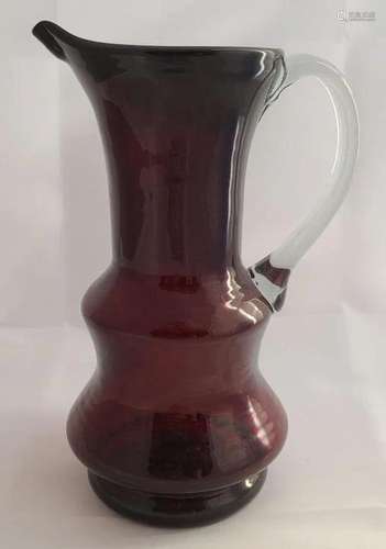 Red Hand Blown Glass Pitcher