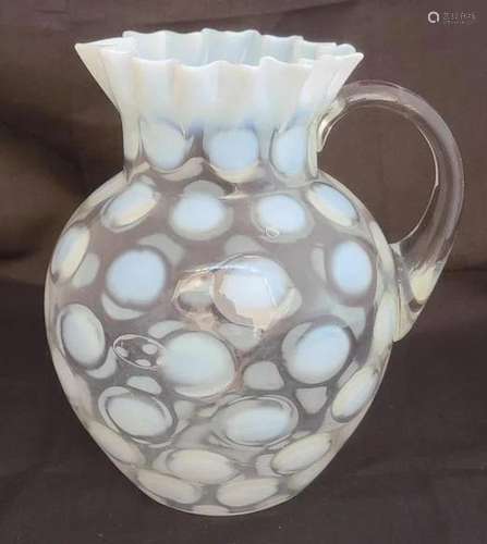 Fenton White Coin Dot Spot Opalescent Pitcher