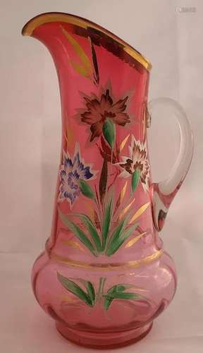 Antique Northwood Cranberry Art Glass Pitcher