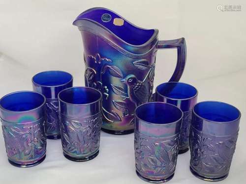 Imperial Blue Robin Pitcher Set with 8 Tumblers