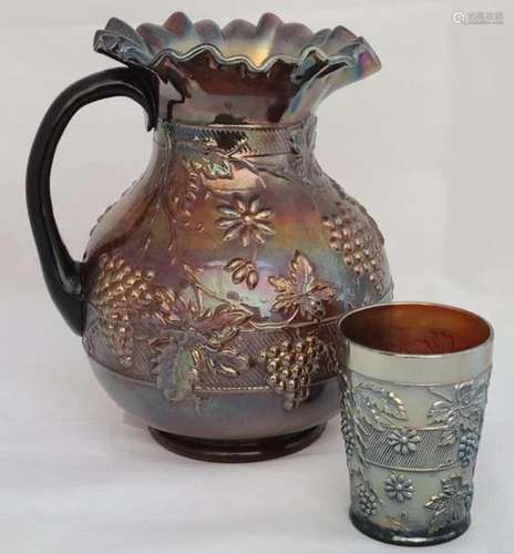 Dugan Carnival Floral & Grape Pitcher with Tumbler