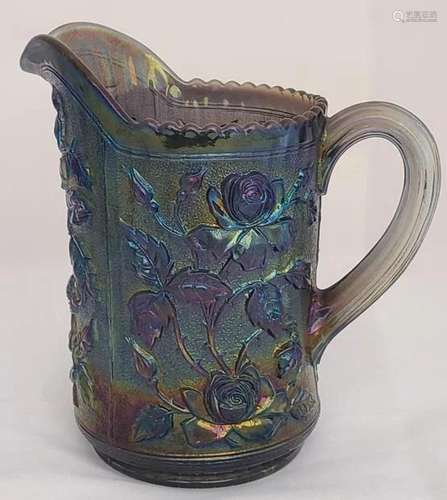 Imperial Smoke Carnival Glass Rose Pitcher