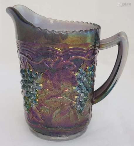 Imperial Purple Heavy Grape Carnival Glass Pitcher