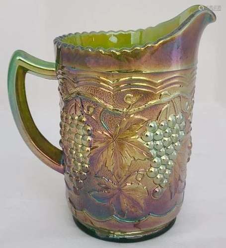 Imperial Green Grapes Carnival Glass Milk Pitcher