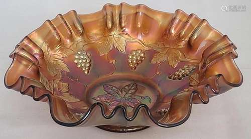 Fenton Grape & Leaves Carnival Glass Purple Bowl