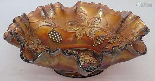 Fenton Grape & Leaf Amethyst Carnival Glass Bowl