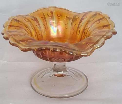 Dugan Marigold Beaded Panel Glass Compote