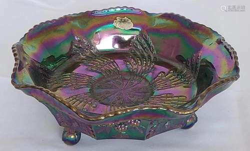 Fenton Fantail Black Amethyst Glass Footed Bowl