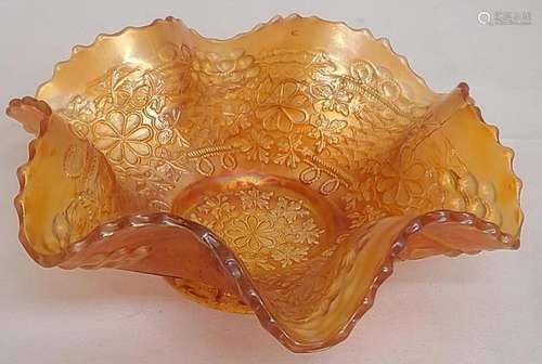 Leaf & Chain Marigold Small Ruffled Glass Bowl