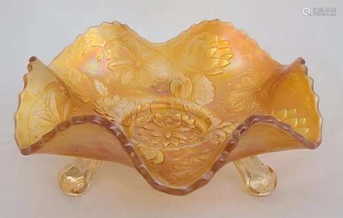 Fenton Marigold Lotus & Poinsettia Footed Bowl