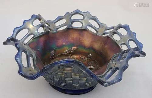 Fenton Ruffled Blue Open Edge Blackberry Basket