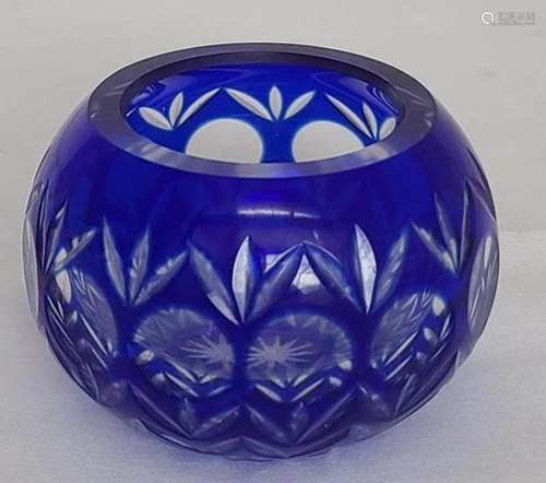 Vintage Czech Cobalt Blue Rose Bowl Cut to Clear