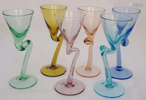 6 Stylish Blown Glass Cordials in Assorted Colors