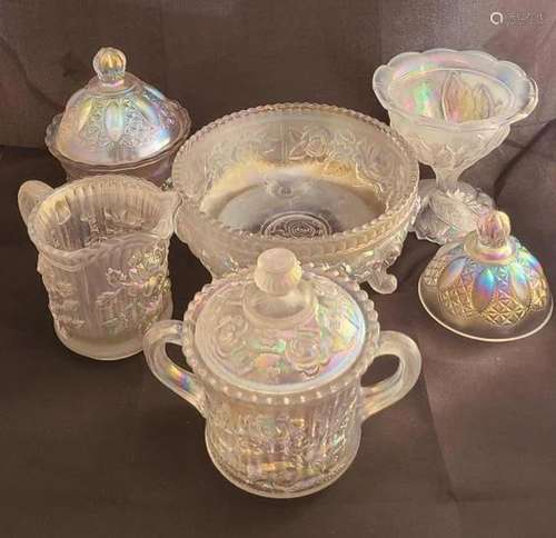 Lot of Imperial White Lustre Carnival Glass