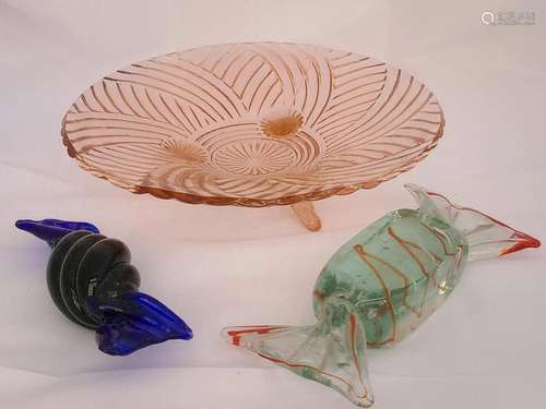 Pink Depression Glass & Candy Glass Paperweights