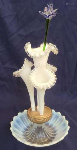 Northwood Opalescent Epergne Base & Fenton Horns