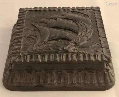 Vintage Barrincini Candies Carved Wood Ship Box