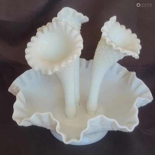 Fenton Diamond Hobnail Milk Glass 9" Epergne