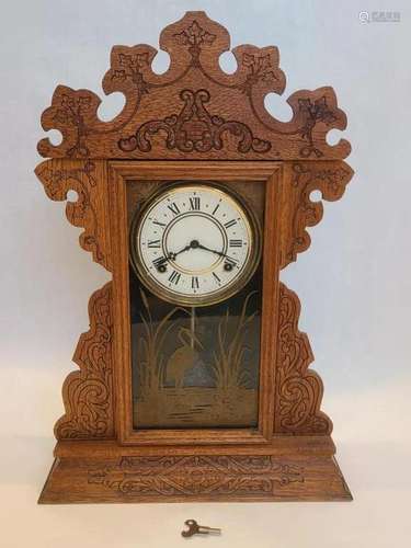 Carved Wood Gingerbread Shelf Clock with Chime