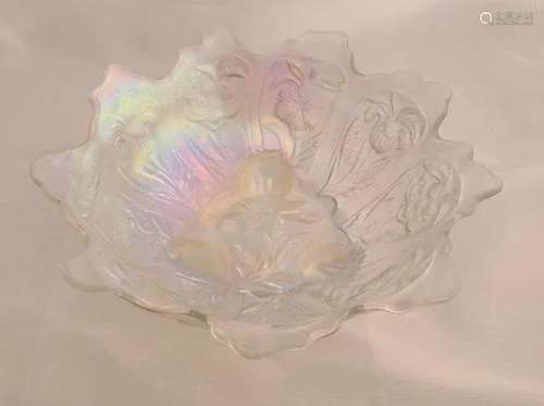 Imperial White Carnival Glass 10" Open Rose Bowl