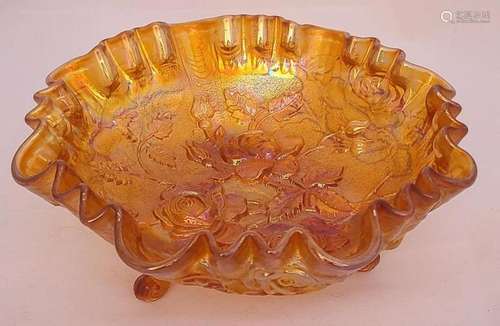 Imperial Open Rose 8" Marigold Carnival Glass Bowl